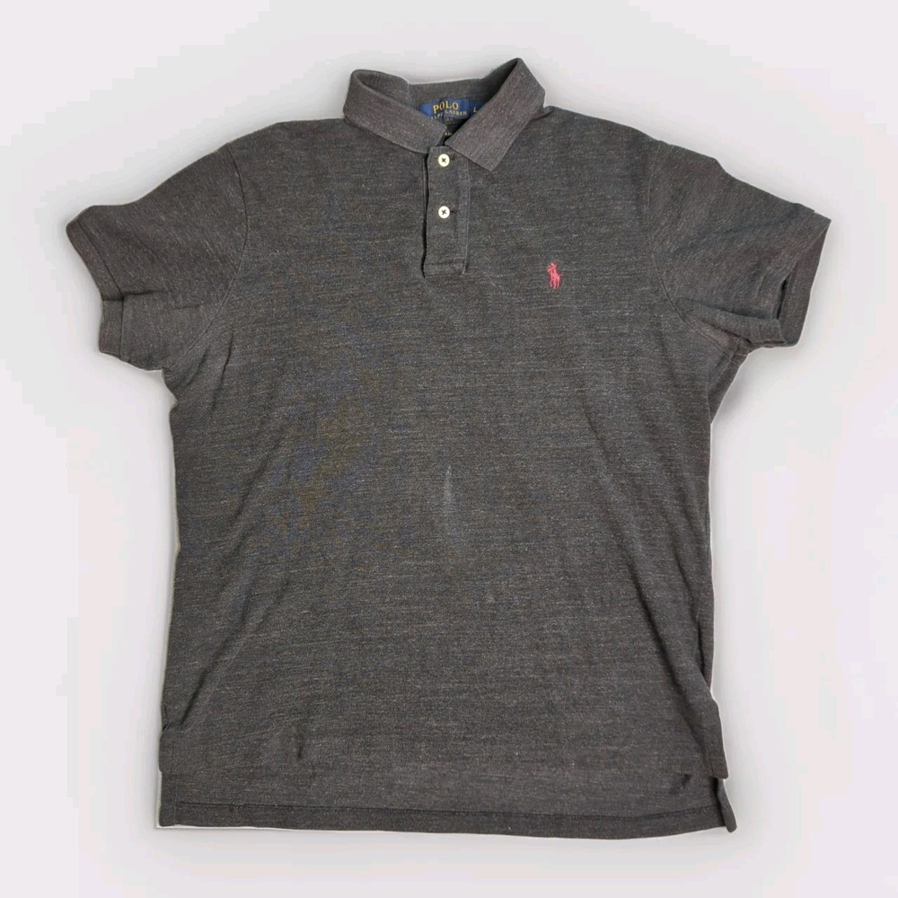 Ralph Lauren Polo Shirt Mens Large Charcoal Custom Fit Red Pony 100% Cotton